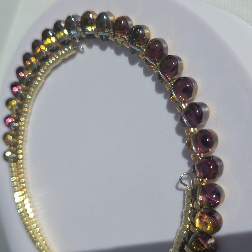 Elegant Purple Glass Tear Drop and Gold Plated Hematite Choker.  No clasp needed